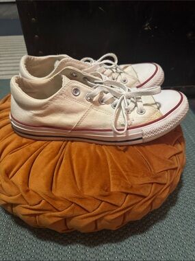 Classic White Canvas  Sneakers with Red Trim